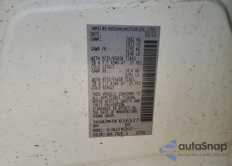 2013 Nissan Pathfinder S z USA, uszkodzony, nr VIN 5N1AR2MN3DC656527